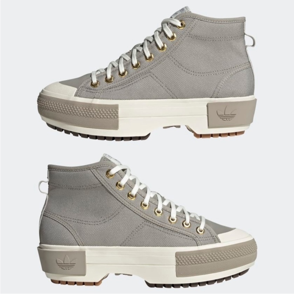 adidas Women’s High-Top Canvas Sneakers in Light Gray and Cream